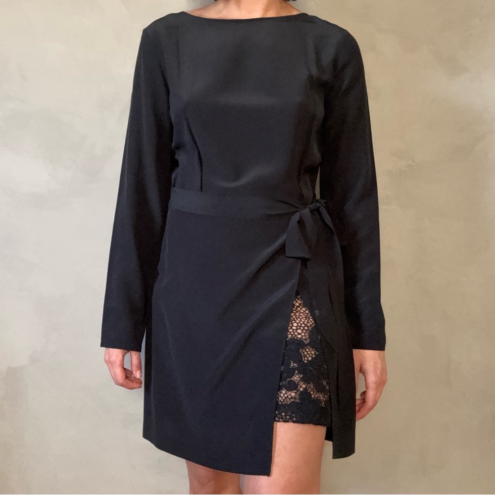 The Kooples 100% Silk Black Long Sleeve Dress